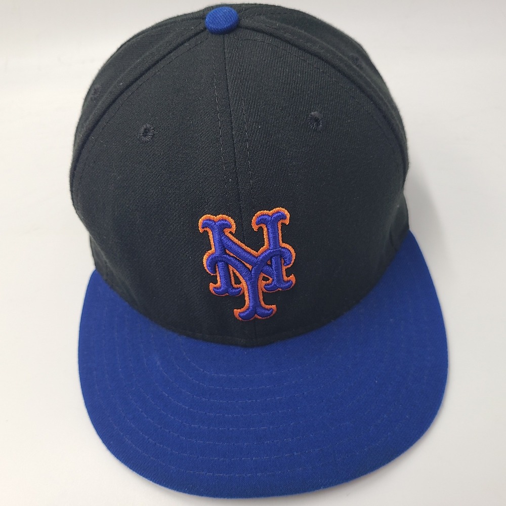 New York Mets Hat Fitted 7 5/8 New Era 59Fifty Black Blue MLB Baseball Logo Men